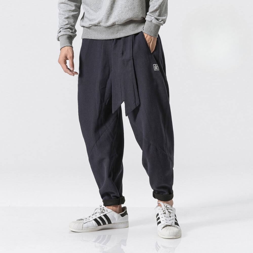Akio - Pantalones negros gruesos de harén para invierno
