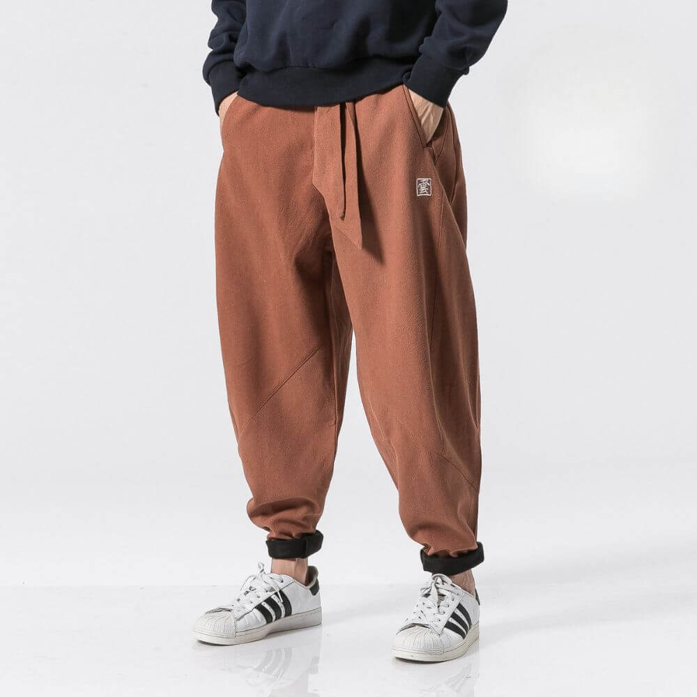 Akio - Pantalones negros gruesos de harén para invierno