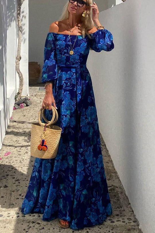 Penelope - Vestido largo floral con hombros descubiertos